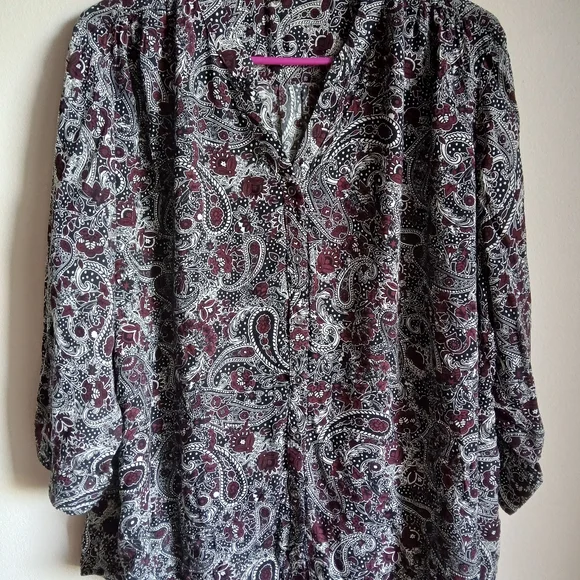 C Est 1946 Shirt Womens 22/24W  Button 3/4 Sleeve Paisley top - Picture 2 of 11